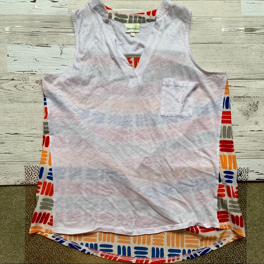 Porridge Mixed Fabric Abstract Muscle Tee